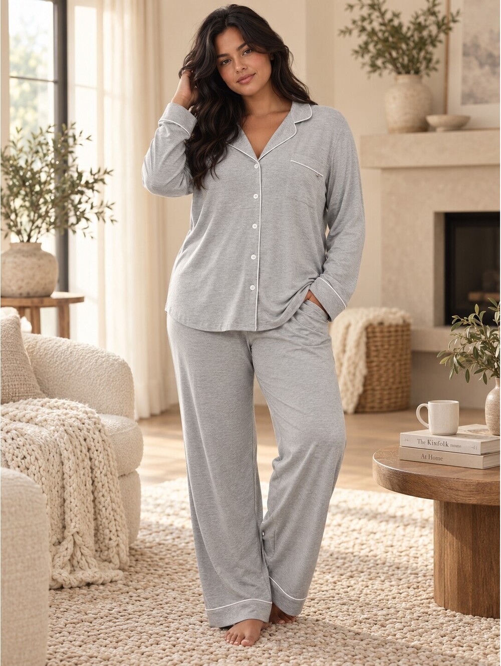 Cozy Earth Bamboo Stretch Knit Long Sleeve Pajama Set Sleepwear Gray XXL NWT